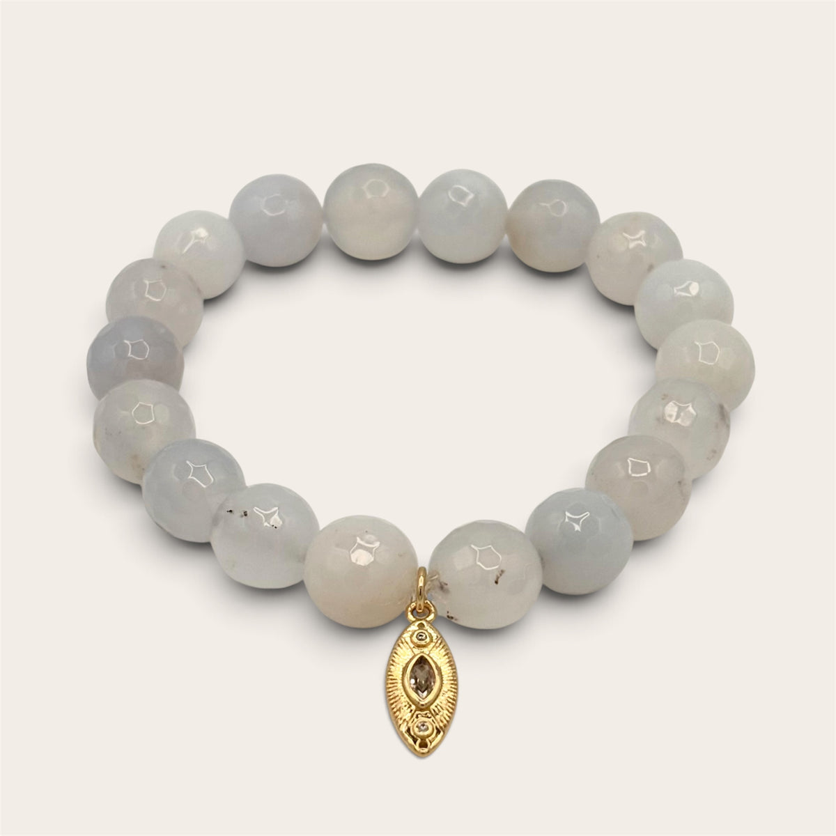 Blue Lace Agate Evil Eye Stretch Bracelet | 24K Gold Filled Charm