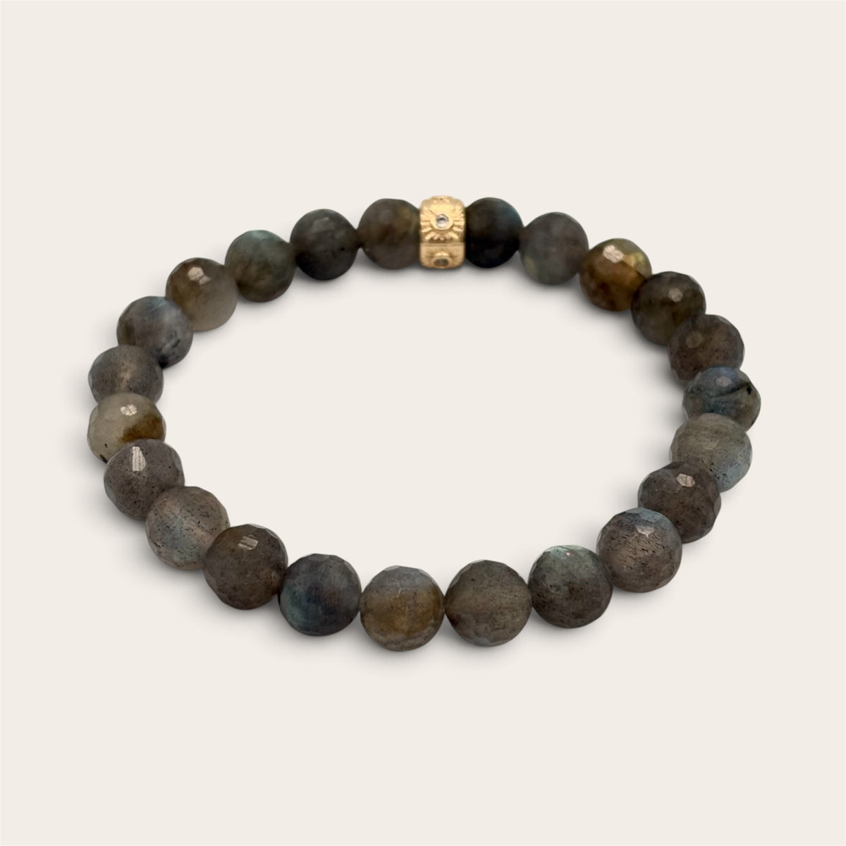 Faceted Labradorite Bracelet with Celestial Sun Charm – 6.5mm Gemstone Stretch