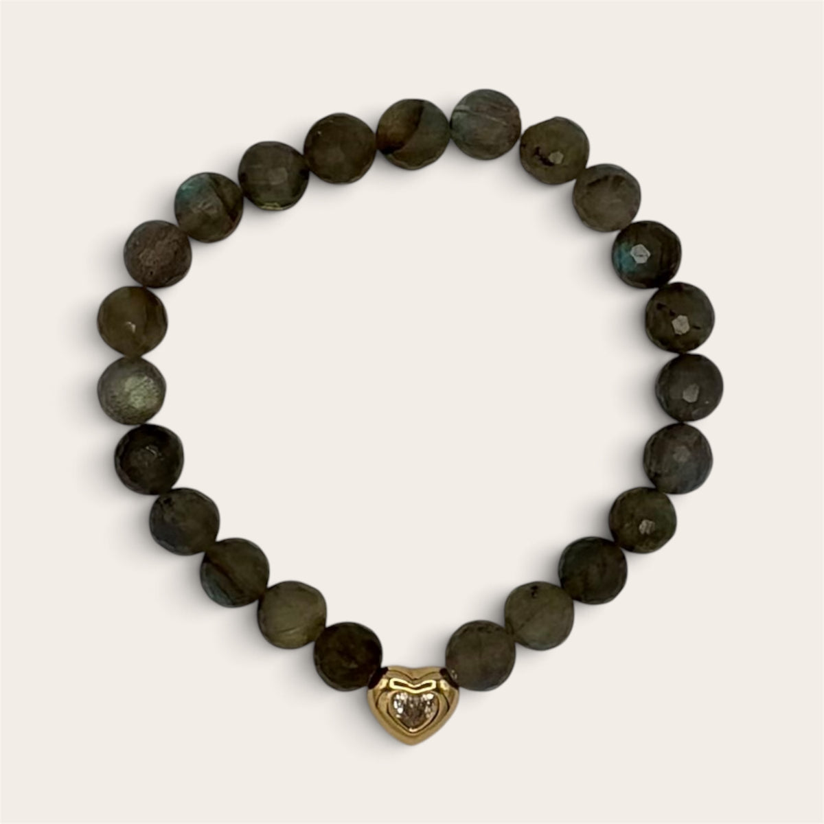 Labradorite & 18k Gold-Filled Heart Gemstone Stretch Bracelet