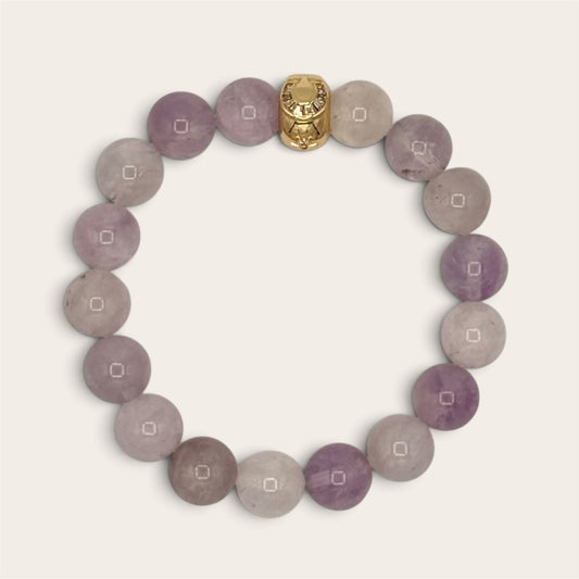 Lavender Amethyst “Good Luck” Bracelet – 10mm Gemstone Stretch with Gold Horseshoe Charm