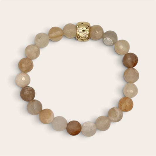 Cherry Blossom Agate Stretch Bracelet with 24k Gold-Filled Celestial Stars Spacer