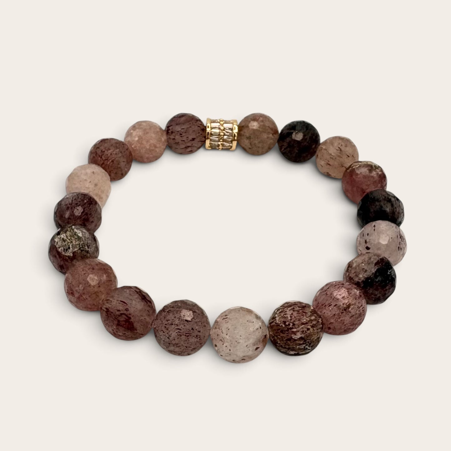 Strawberry Quartz Stretch Bracelet with 18k Gold-Filled & CZ Spacer