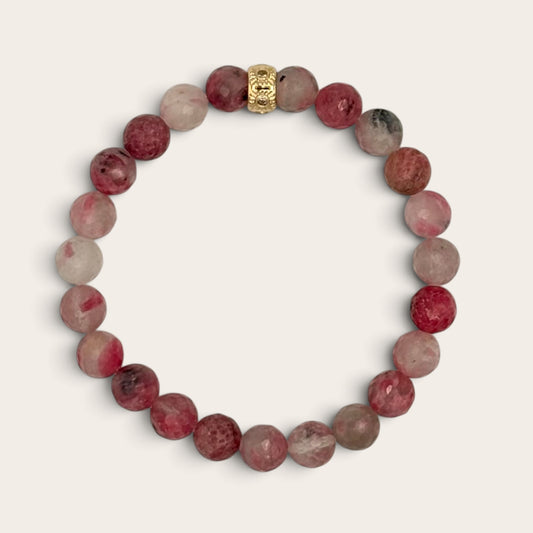 Rhodonite in Quartz & 24k Gold-Filled Gemstone Stretch Bracelet