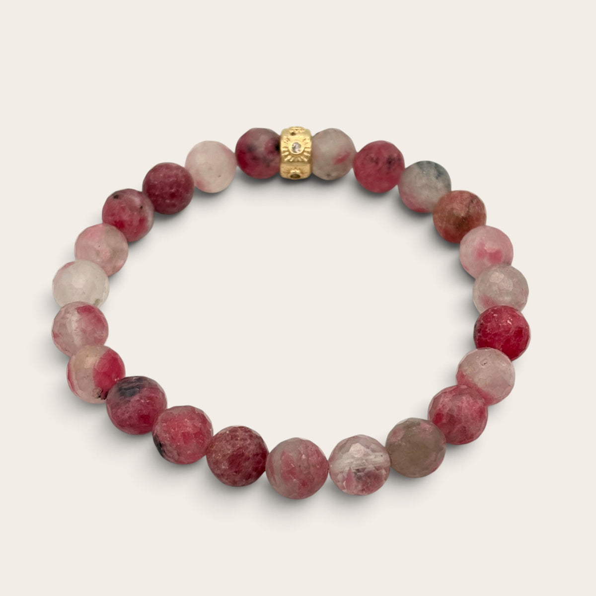 Rhodonite in Quartz & 24k Gold-Filled Gemstone Stretch Bracelet
