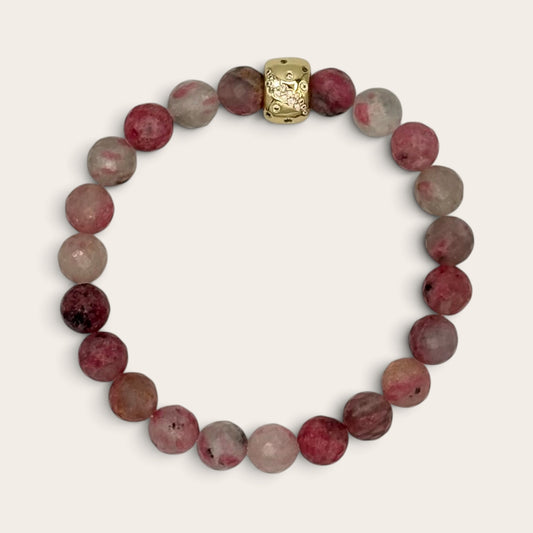 Rhodonite in Quartz Stretch Bracelet with 24k Gold-Filled & CZ Celestial Spacer