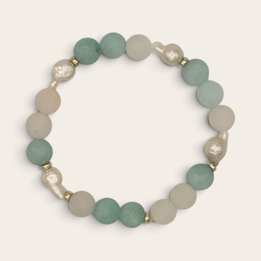 Amazonite, Freshwater Pearl & Aventurine Stretch Bracelet with 18k Gold-Filled Spacers