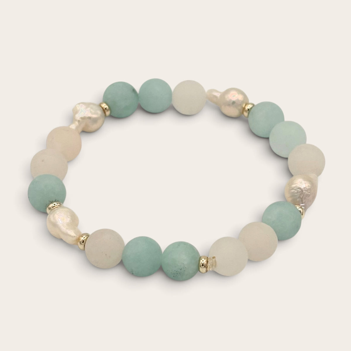 Amazonite, Freshwater Pearl & Aventurine Stretch Bracelet with 18k Gold-Filled Spacers
