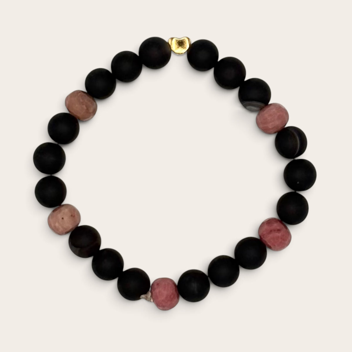 Sardonyx & Rhodonite Stretch Bracelet with 18k Gold-Filled Heart Spacer