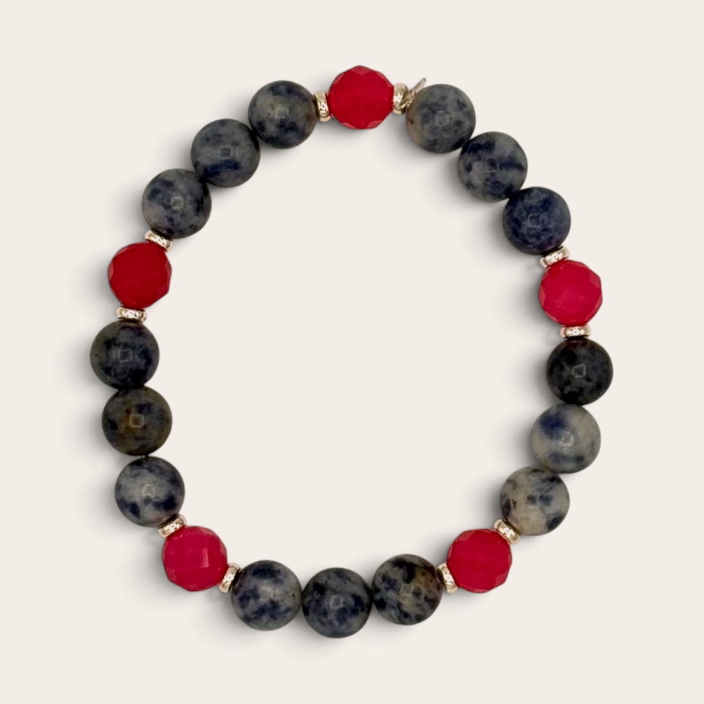 Sodalite & Magenta Sardonyx Stretch Bracelet with 18k Gold-Filled Spacers