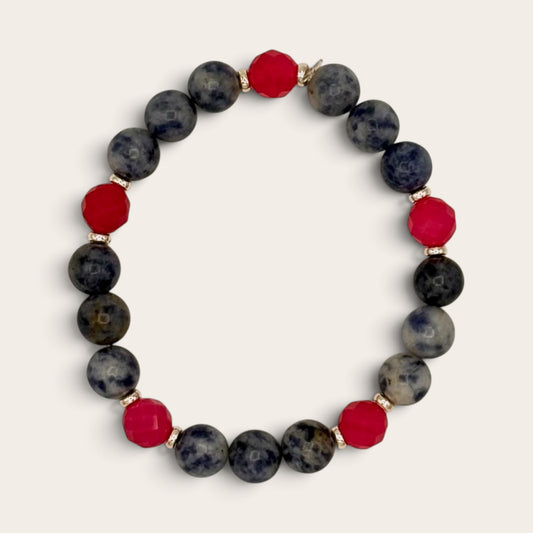 Sodalite & Magenta Sardonyx Stretch Bracelet with 18k Gold-Filled Spacers