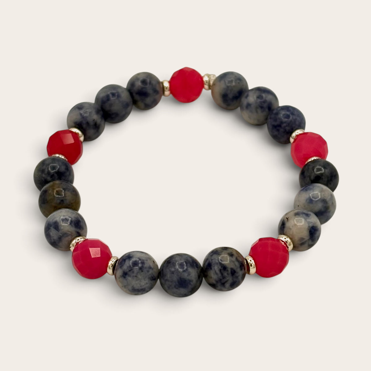 Sodalite & Magenta Sardonyx Stretch Bracelet with 18k Gold-Filled Spacers