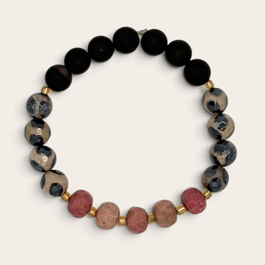 Rhodonite, Sardonyx & Howlite Stretch Bracelet