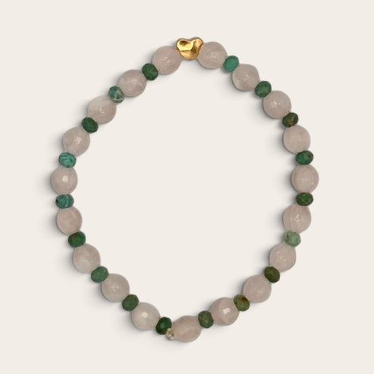 Rose Quartz & Turquoise Stretch Bracelet with 18k Gold-Filled Heart Spacer