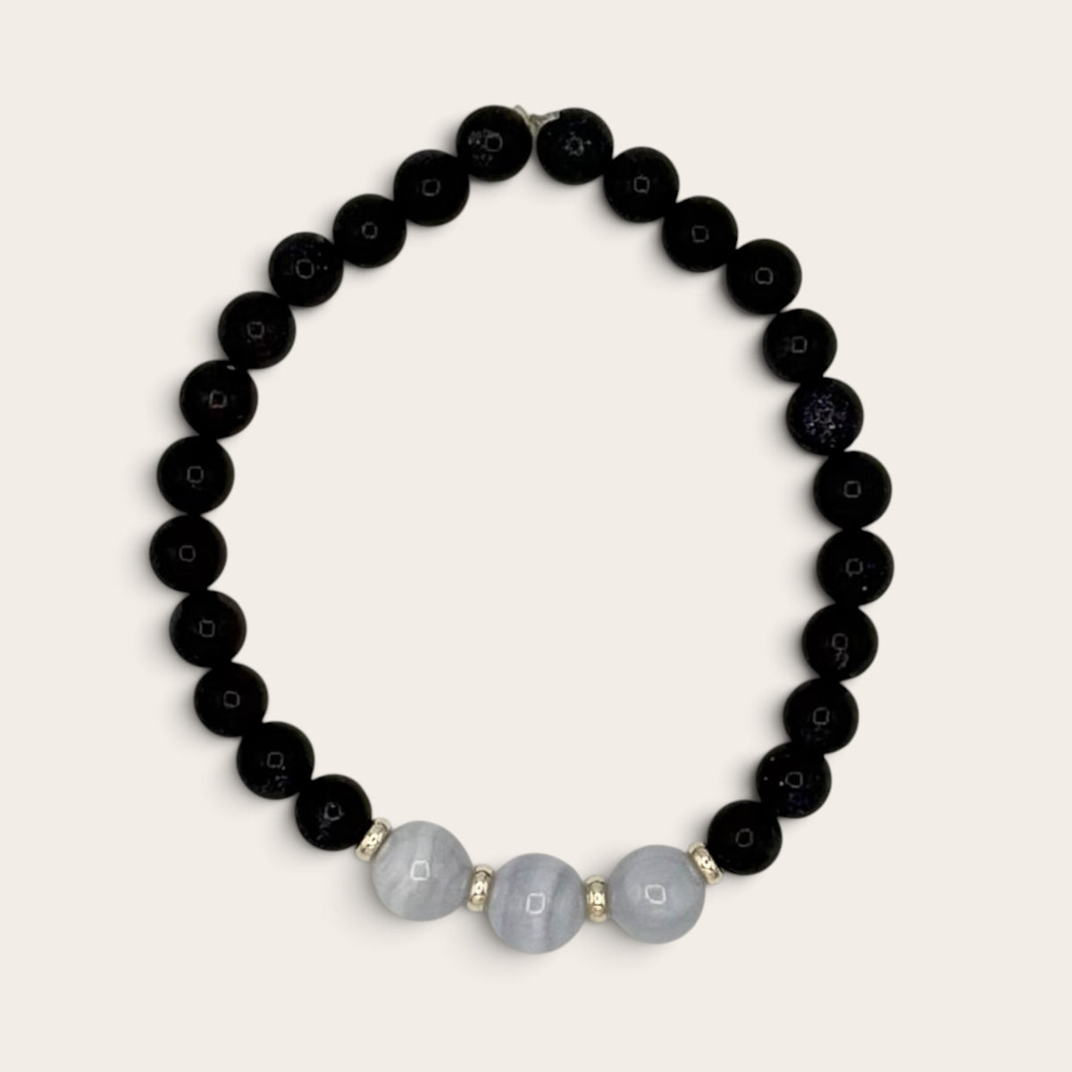 Blue Goldstone and Blue Agate Stretch Bracelet with 18k Gold-Filled Spacers