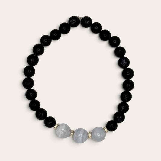 Blue Goldstone and Blue Agate Stretch Bracelet with 18k Gold-Filled Spacers