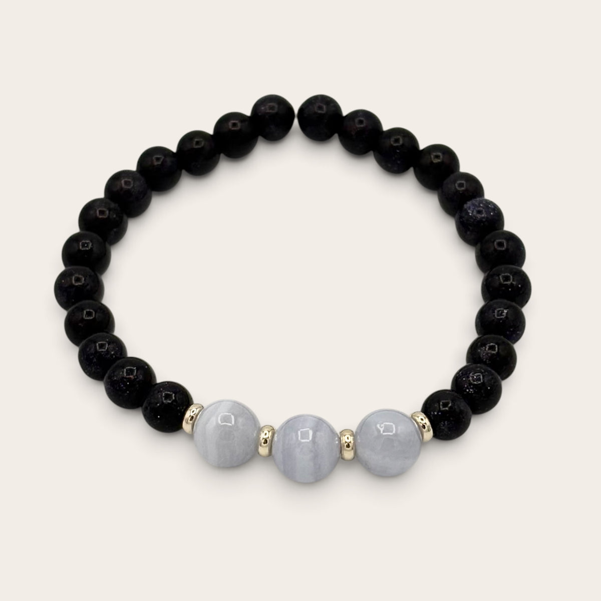 Blue Goldstone and Blue Agate Stretch Bracelet with 18k Gold-Filled Spacers
