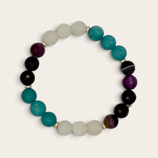 Amethyst, White Jade & Blue Quartz Stretch Bracelet with 18k Gold-Filled Spacers