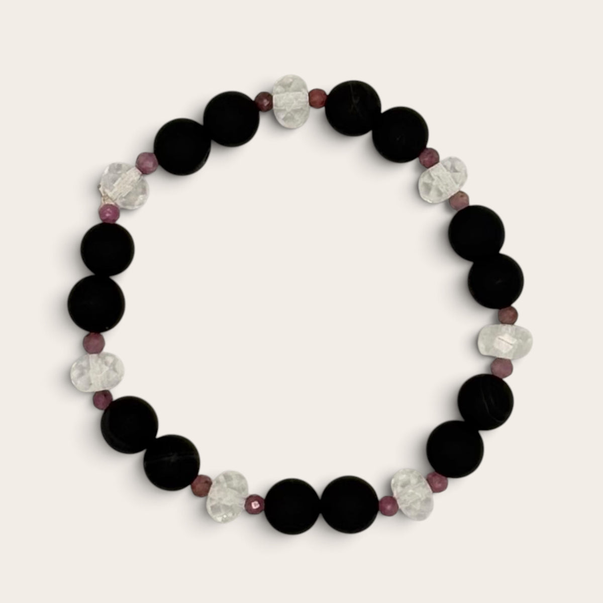 Sardonyx, Tourmaline & Clear Quartz Stretch Bracelet