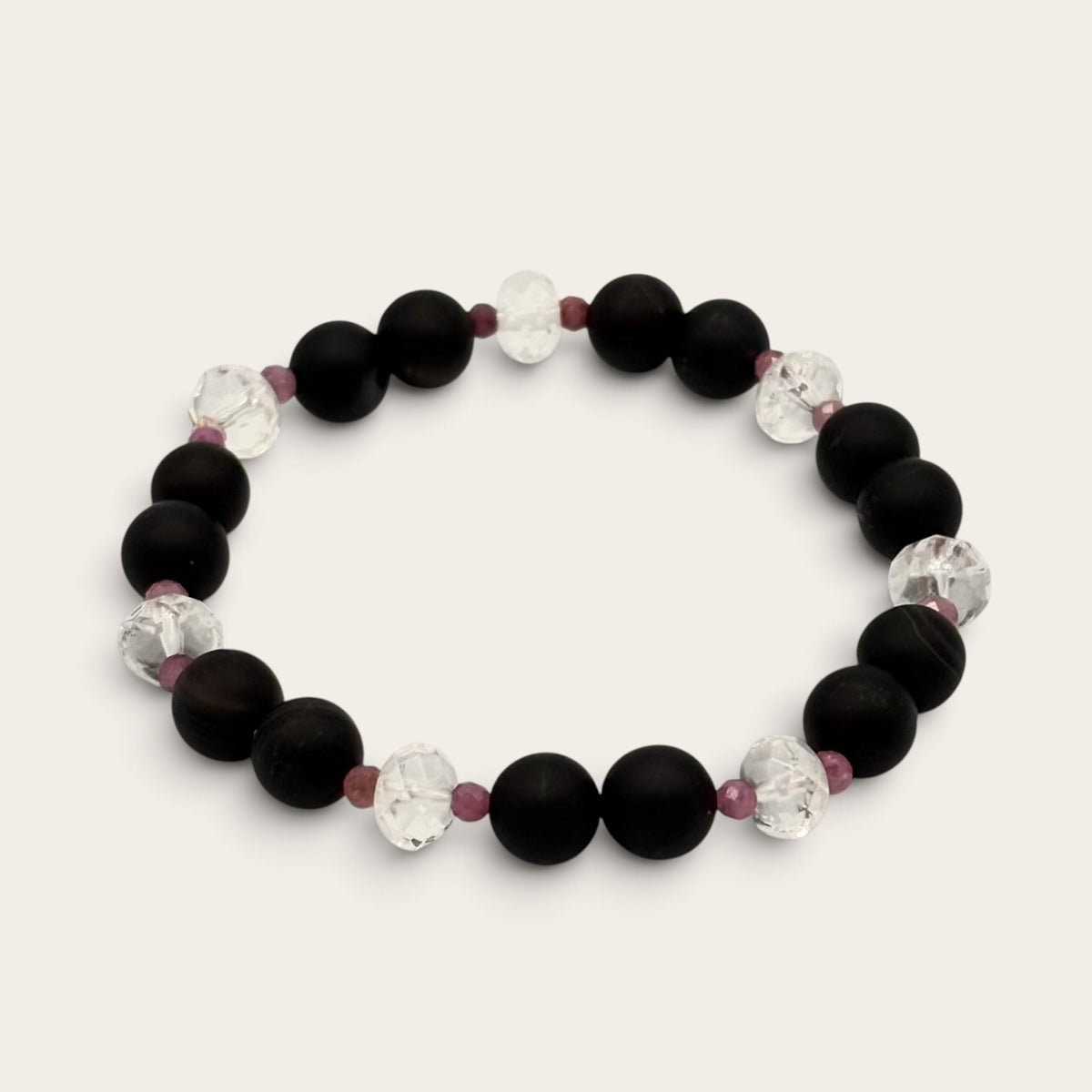 Sardonyx, Tourmaline & Clear Quartz Stretch Bracelet