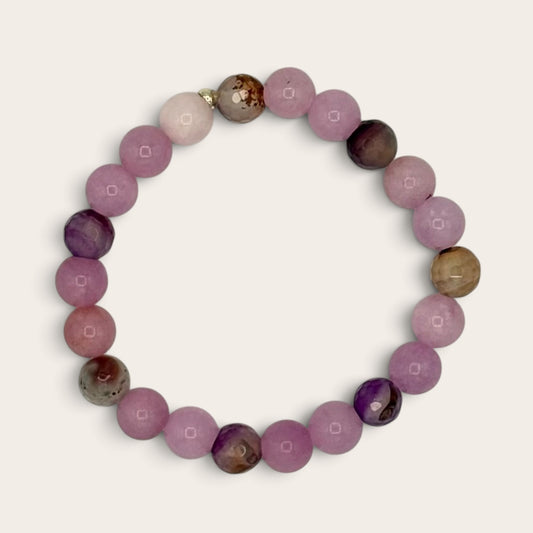 Amethyst & Purple Quartz Stretch Bracelet with 18k Gold-Filled Spacer