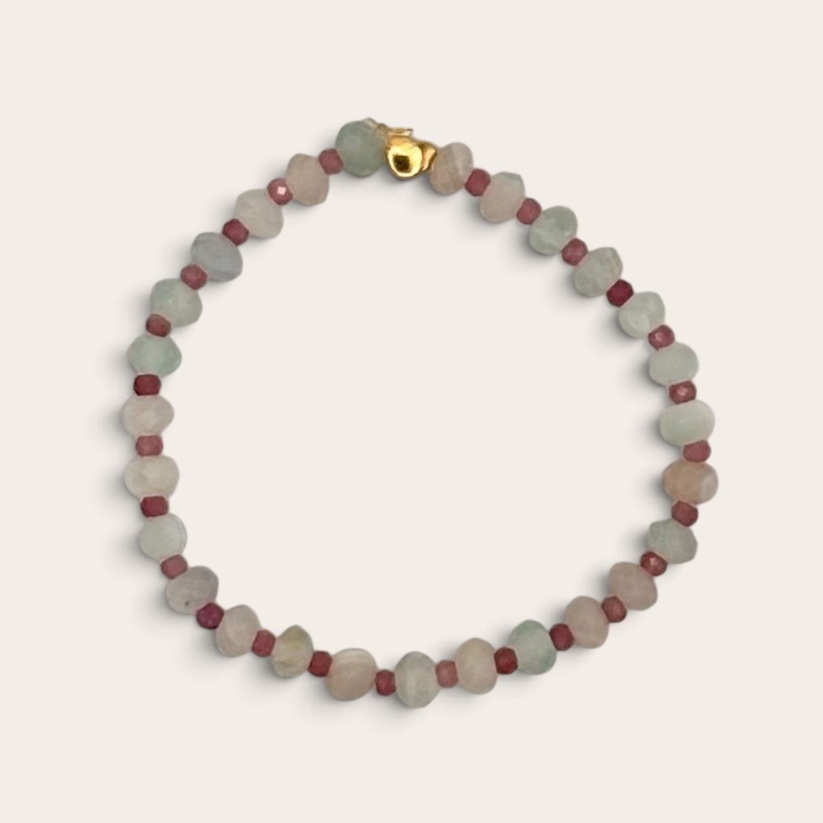 Aqua Agate & Tourmaline Stretch Bracelet with 18k Gold-Filled Heart Spacer