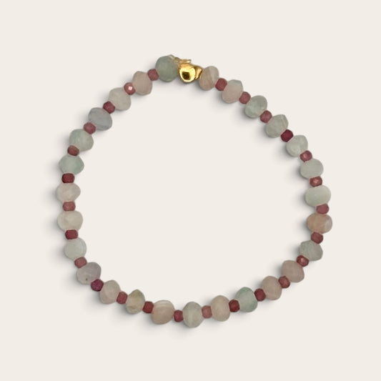 Aqua Agate & Tourmaline Stretch Bracelet with 18k Gold-Filled Heart Spacer