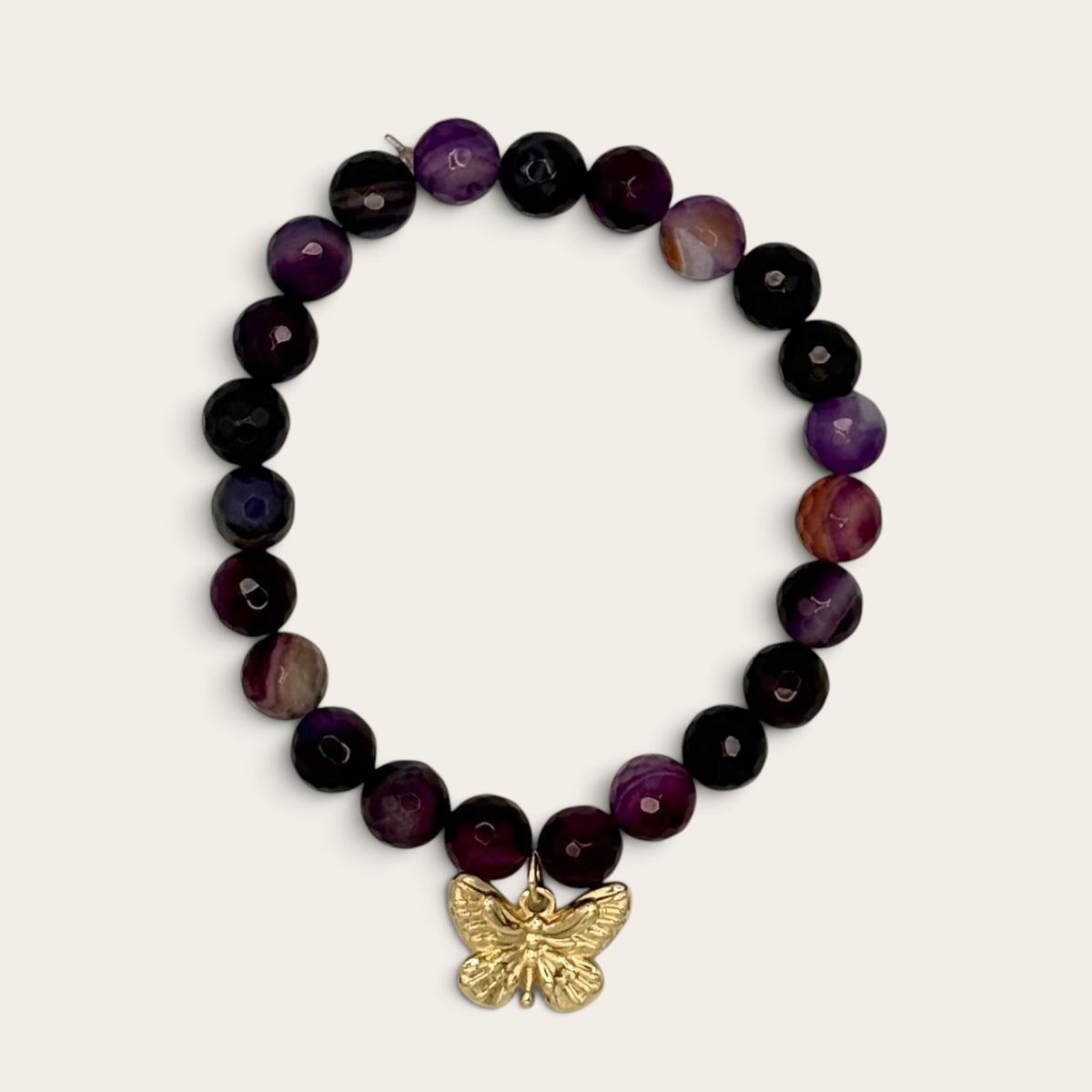 Amethyst Stretch Bracelet with 24k Gold-Filled Butterfly Charm