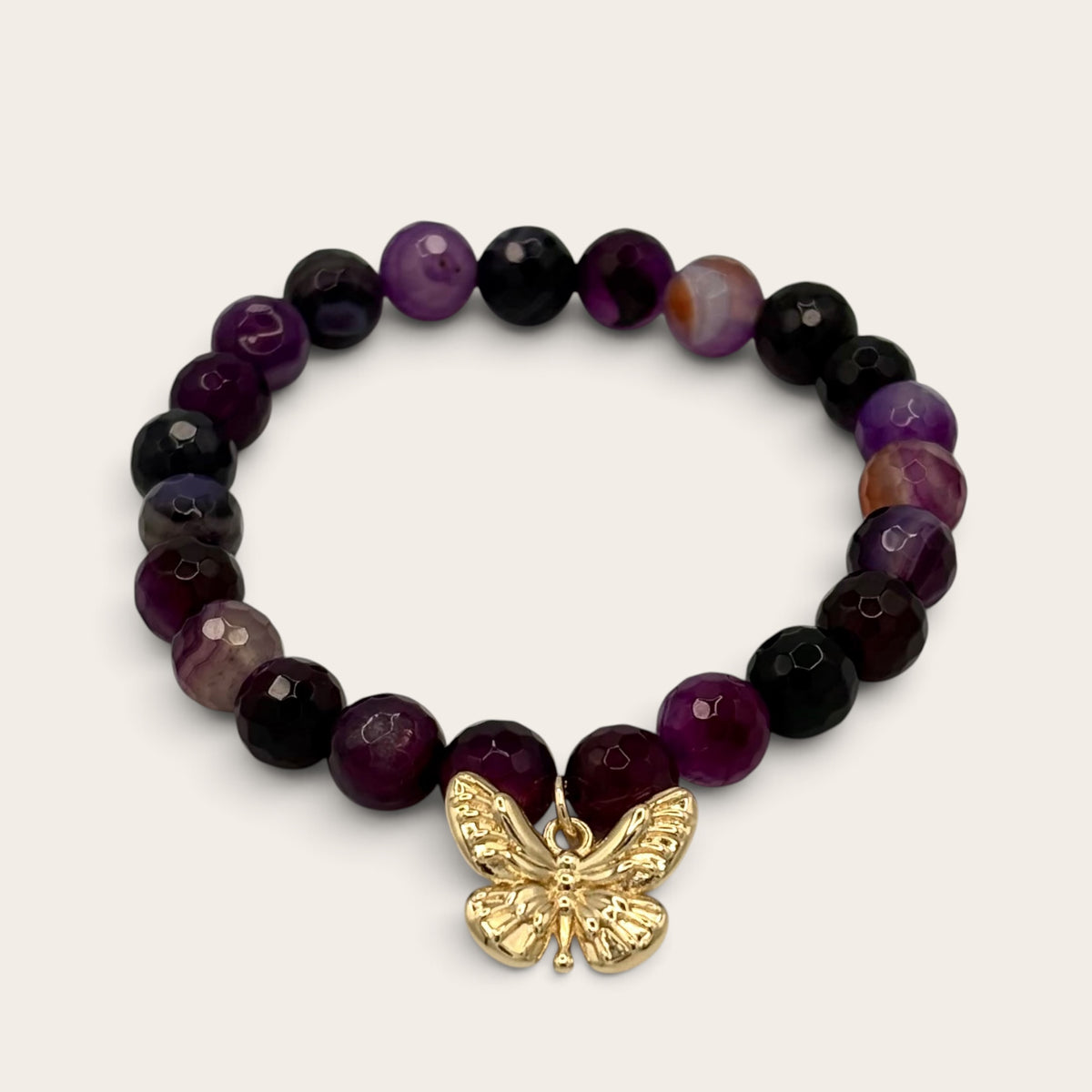 Amethyst Stretch Bracelet with 24k Gold-Filled Butterfly Charm