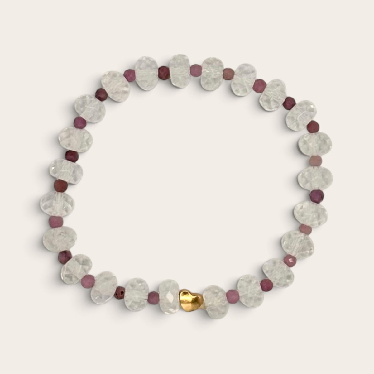 Clear Quartz, Tourmaline & 18k GF Spacer - Stretch Bracelet