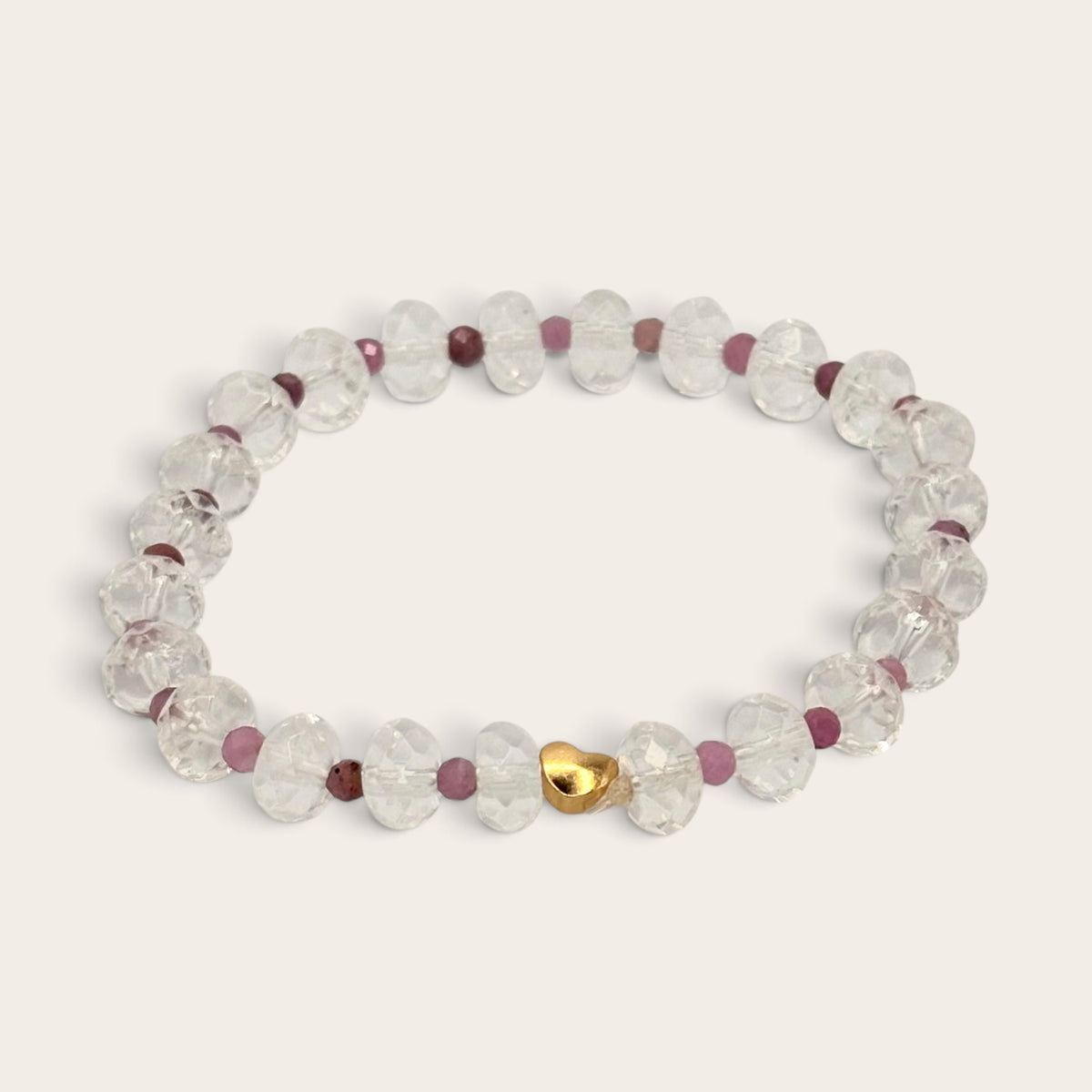 Clear Quartz, Tourmaline & 18k GF Spacer - Stretch Bracelet