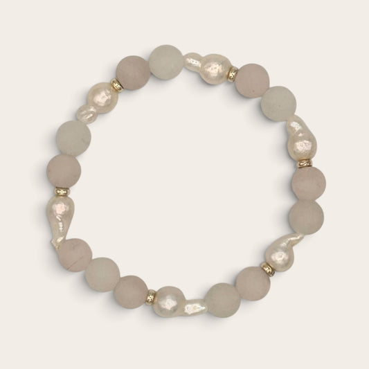 Rose Quartz, Aventurine & Freshwater Pearl Stretch Bracelet