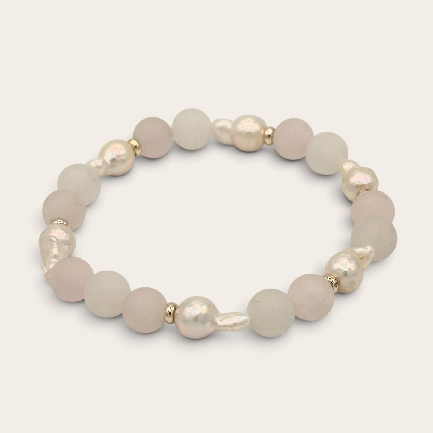 Rose Quartz, Aventurine & Freshwater Pearl Stretch Bracelet