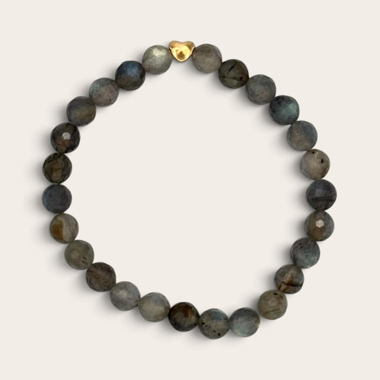 Labradorite Stretch Bracelet with 14k Gold-Filled Heart Spacer