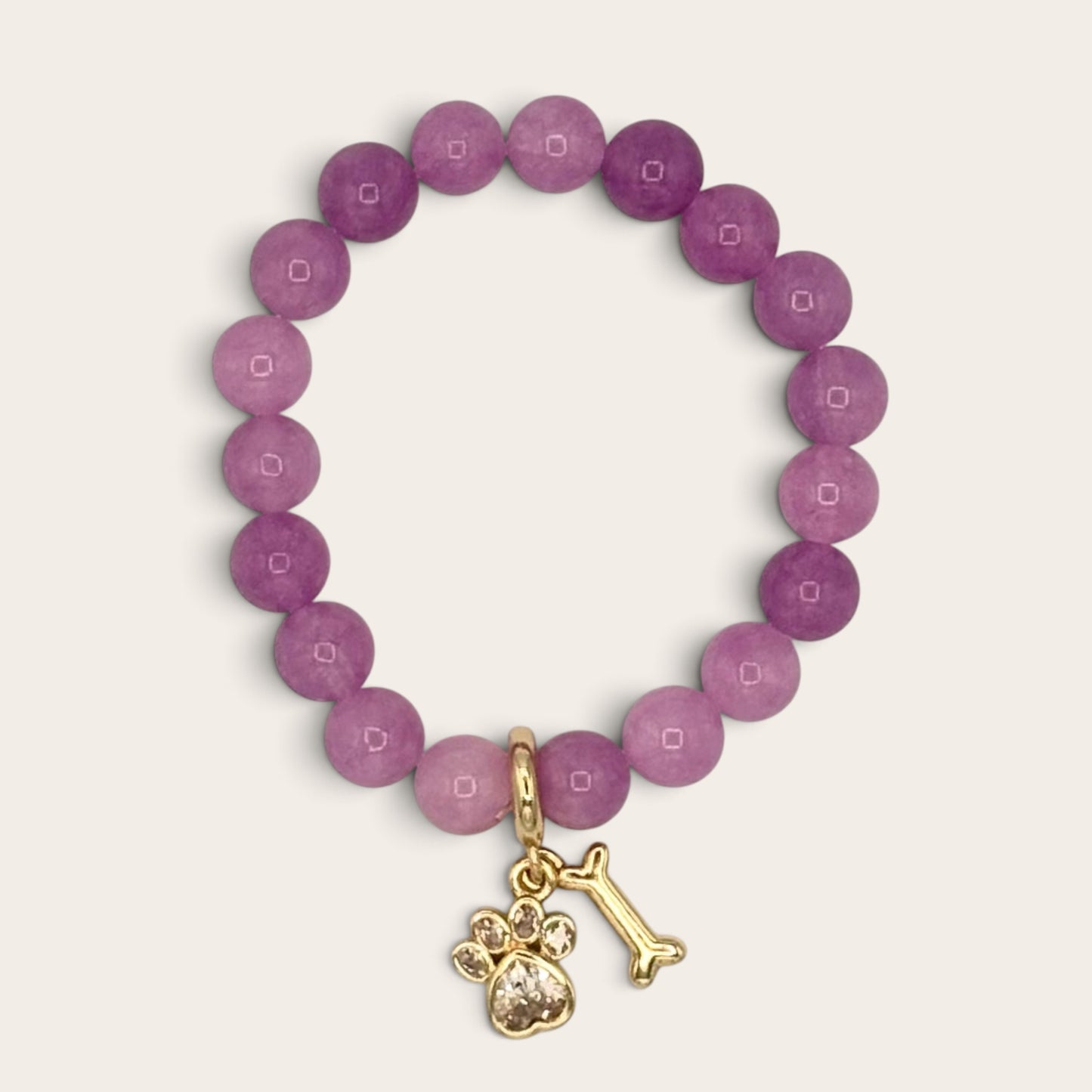 Purple Jade & Gold-Filled Dog Kids Stretch Bracelet