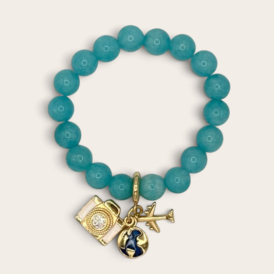 Blue Jade & Gold-Filled Travel Kids Stretch Bracelet