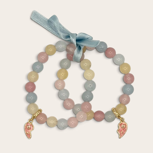 Beryl Jade & Gold-Filled Best Friend BFF Kids Stretch Bracelet Set