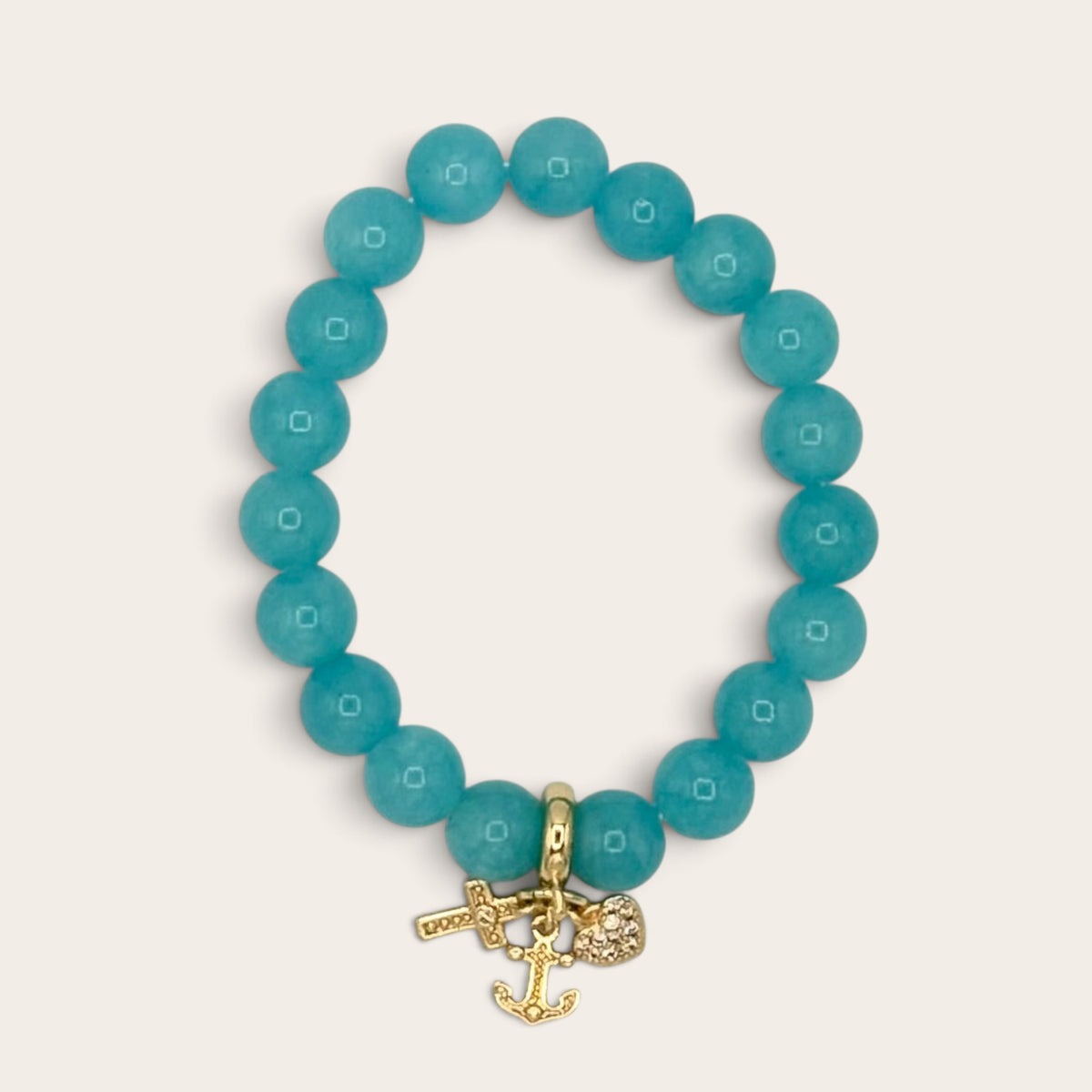 Blue Jade & Gold-Filled Nautical Kids Stretch Bracelet