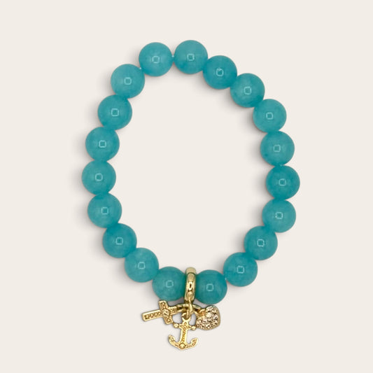 Blue Jade & Gold-Filled Nautical Kids Stretch Bracelet