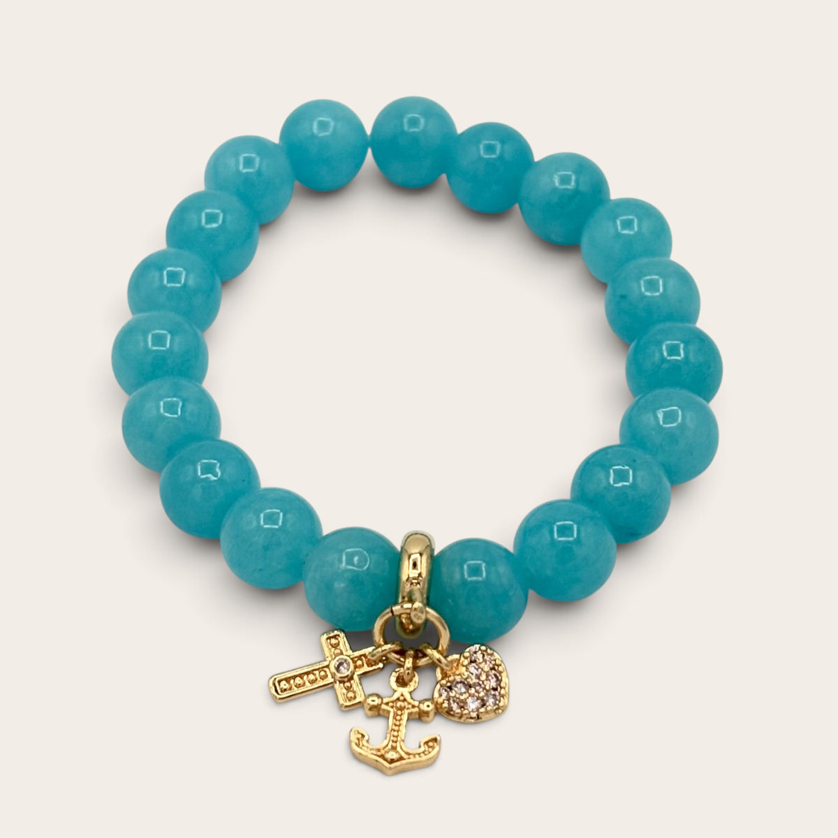 Blue Jade & Gold-Filled Nautical Kids Stretch Bracelet