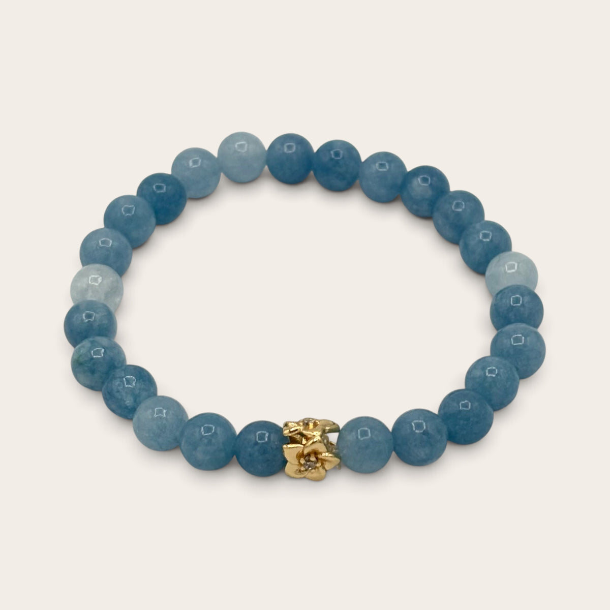 Blue Jade & Gold-Filled Flower Kids Stretch Bracelet