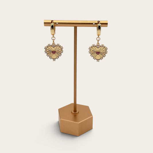 18k Gold-Filled & Cubic Zirconia Heart Huggie Hoop Earrings