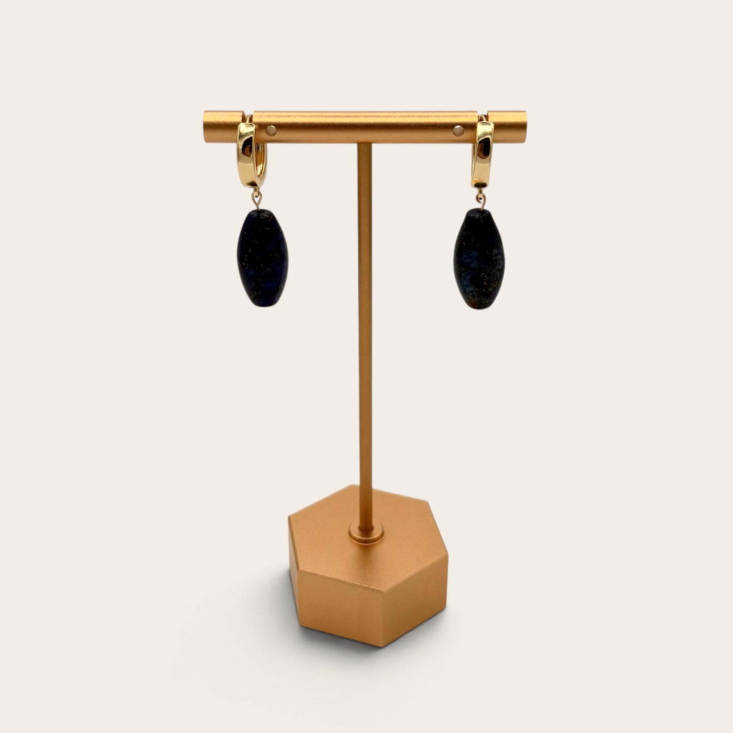 18k Gold-Filled Lapis Lazuli Huggie Hoop Dangle Earrings