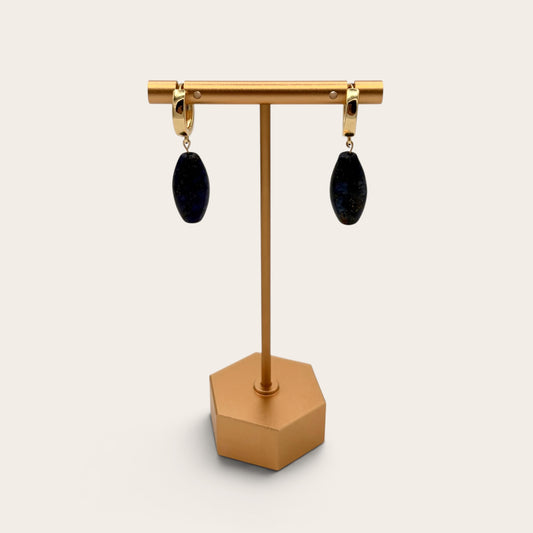 18k Gold-Filled Lapis Lazuli Huggie Hoop Dangle Earrings