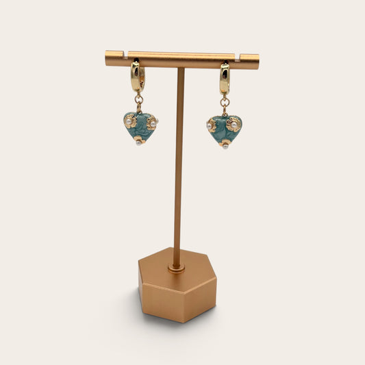 18k Gold-Filled Enamel & Shell Pearl Huggie Hoop Earrings