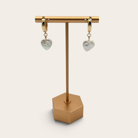 18k Gold-Filled Freshwater Pearl Heart Huggie Hoop Earrings
