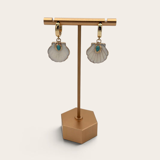 18k Gold-Filled Shell & Turquoise Huggie Earrings