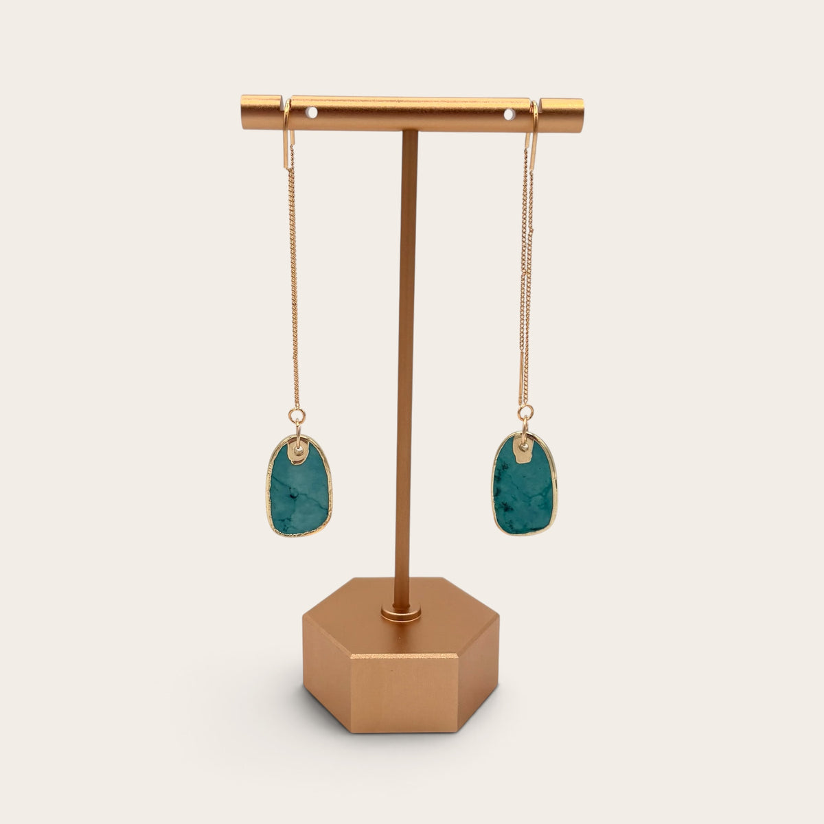 Gold Plated Turquoise Threader Earrings – Bezel Set Teardrop Dangles