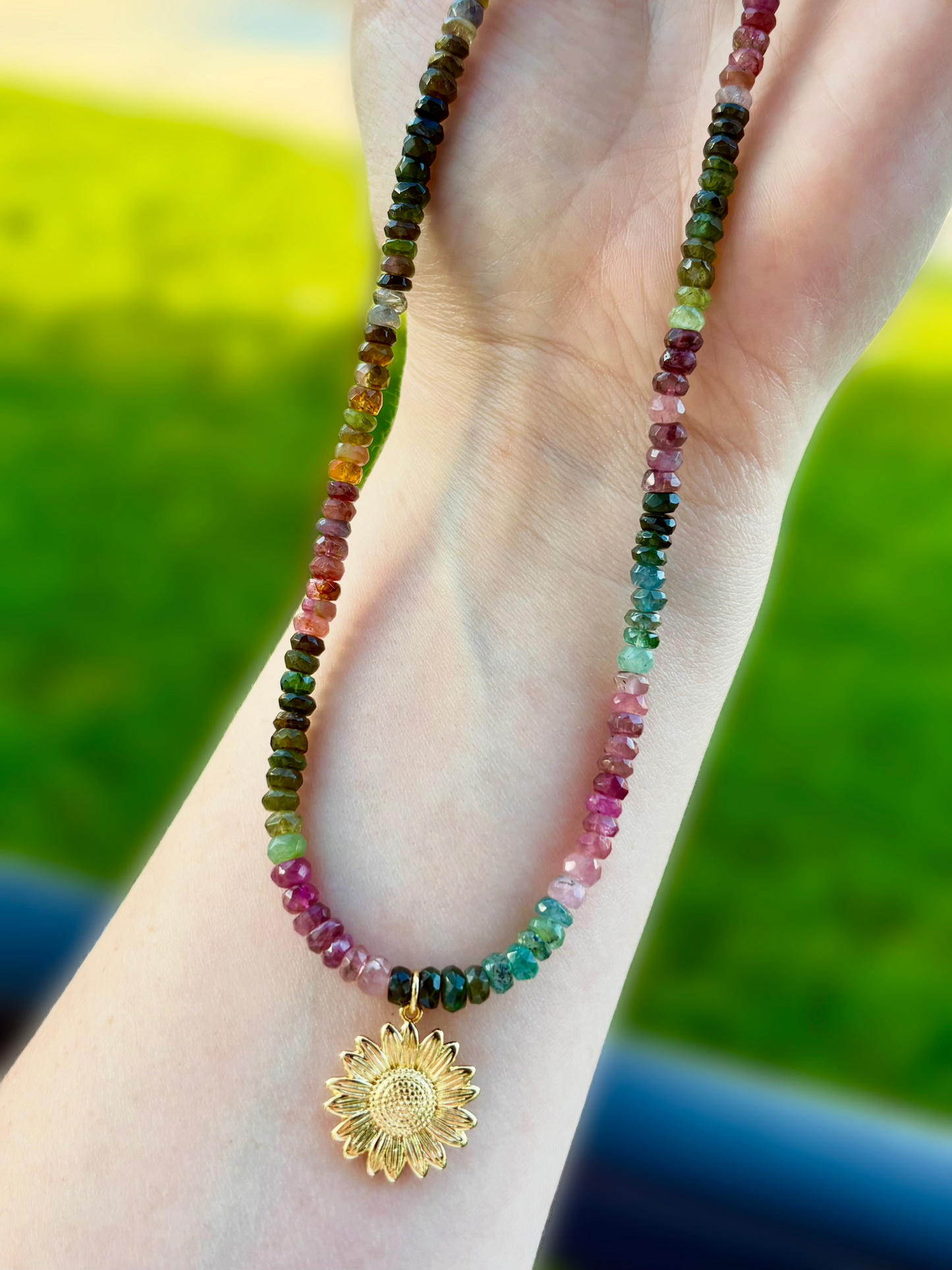 Tourmaline & Gold-Filled Sunflower Necklace