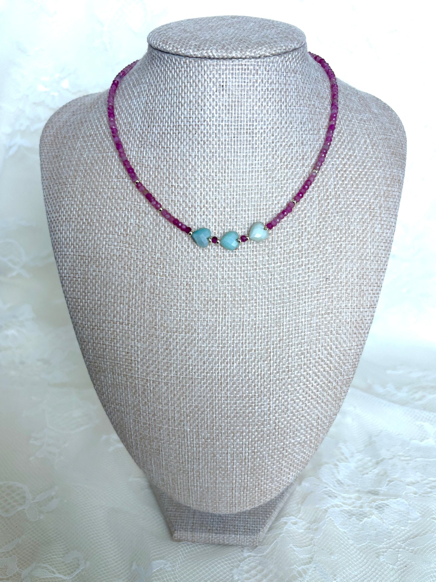 Pink Tourmaline & Amazonite Gemstone Necklace with 18k Gold-Filled Findings