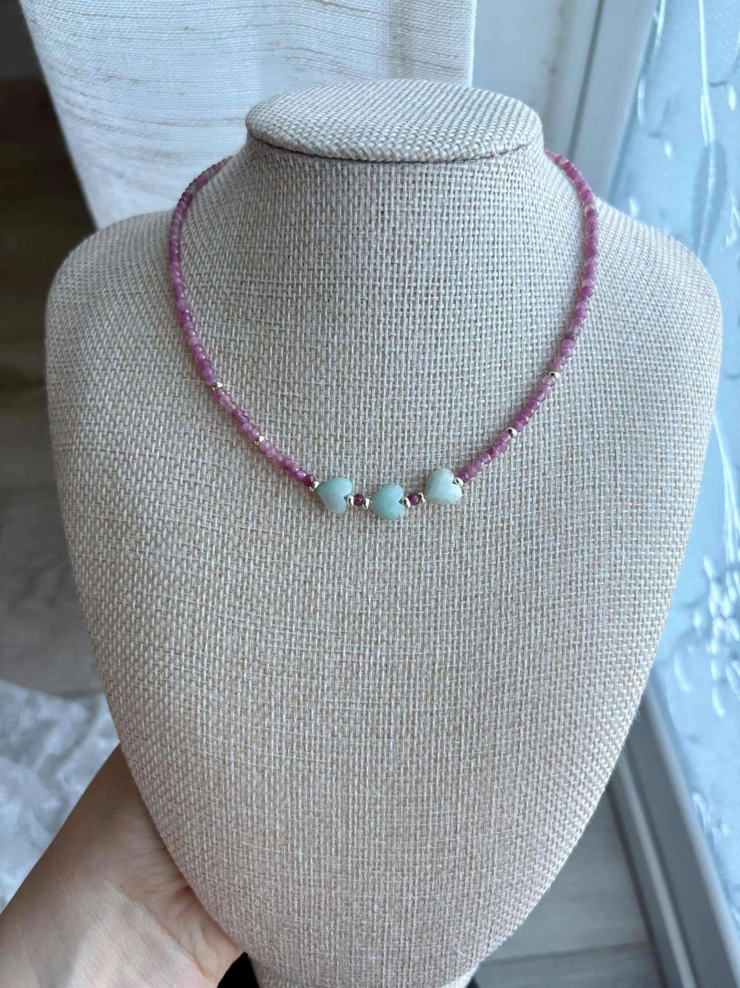 Pink Tourmaline & Amazonite Gemstone Necklace with 18k Gold-Filled Findings
